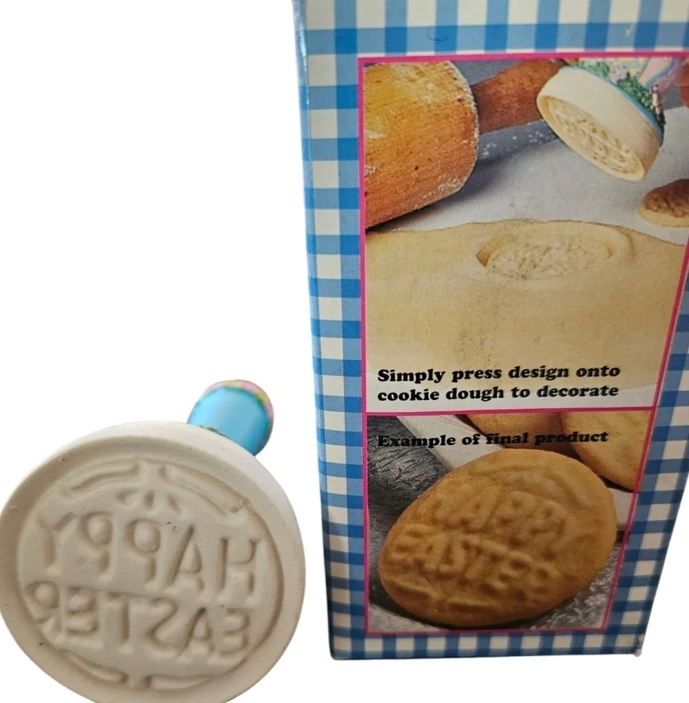 NIB Vintage Happy Easter Polystone Cookie Stamp Press, Brand New!!